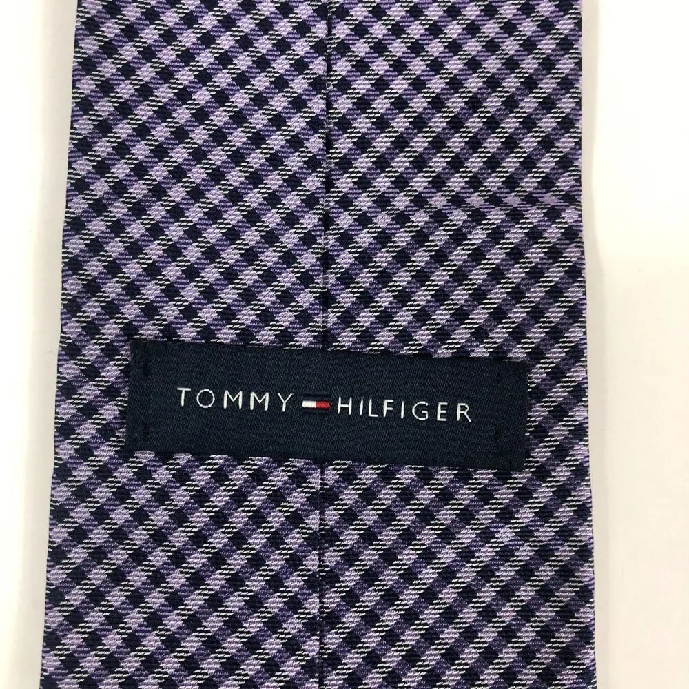 Tommy Hilfiger 100% Silk Tie Purple Navy Blue Gingham Check  Made USA